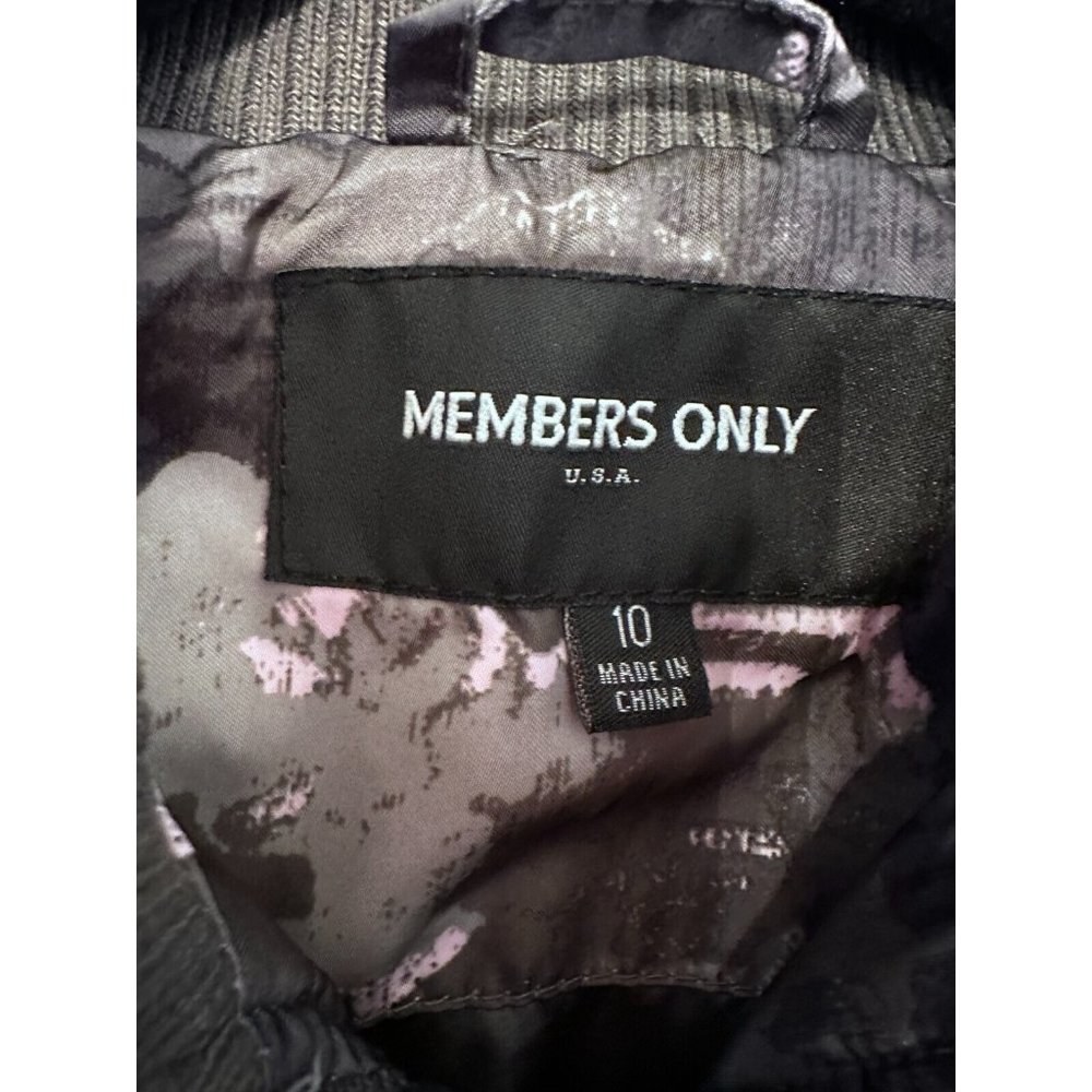 MEMBER'S‎ ONLY Jacket Satin Camo Pink Army Green Racer Bomber Boyfriend Size 10 - Picture 4 of 13